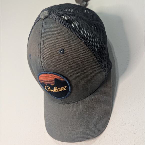 Pendleton Sunset Mountain Logo Patch Gray Mesh Snapback Trucker Hat 110 Flex Fit - Picture 3 of 8